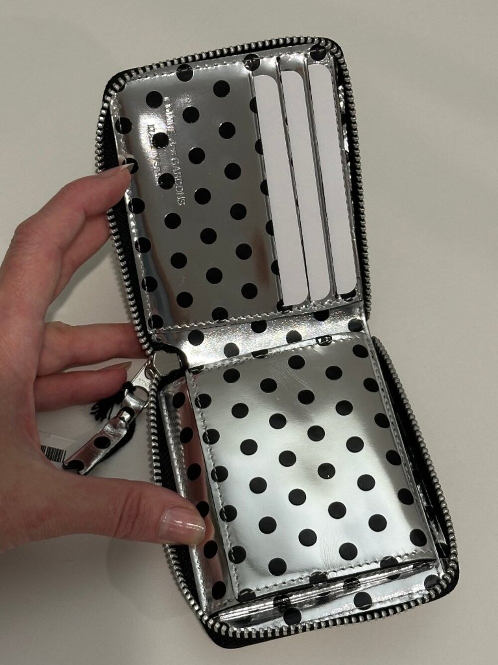 RARE Comme des Garçons Medium Classic Wallet Optical Group Dot Silver